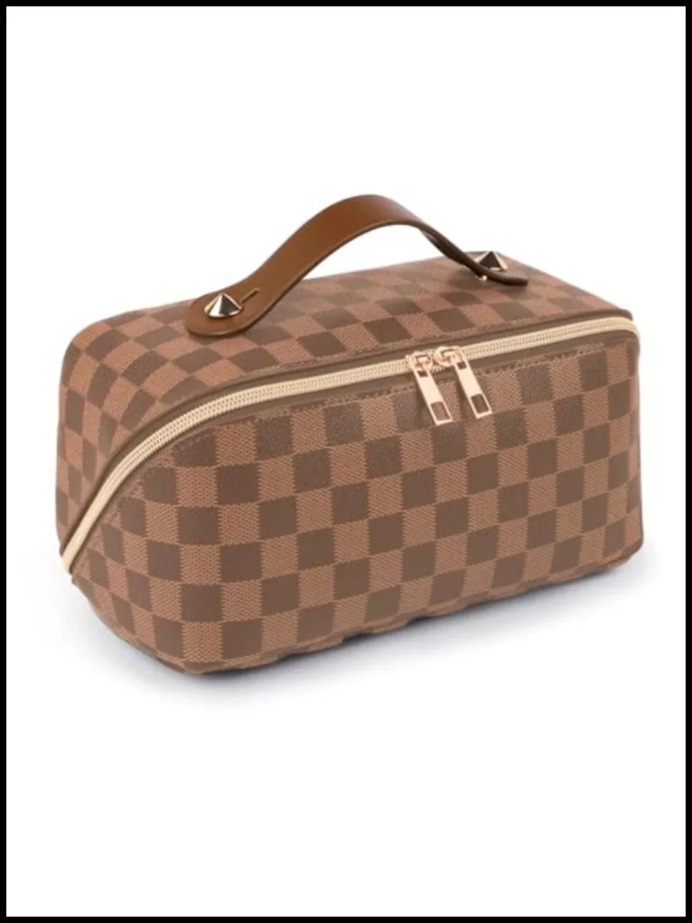 Leather Travel Makeup Bag, Large Capacity Cosmetic Bag with Divider, Waterproof